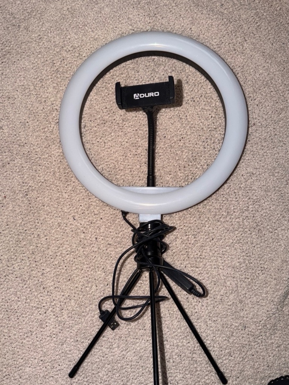 Aduro White LED Ring Light with Black Phone Mount and Tripod